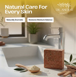 Dr. Ancient natural skincare products with a bathroom setting in the background