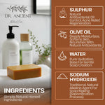 Dr. Ancient natural care products with ingredient information on a wooden surface.
