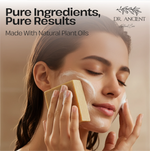 Bar of soap with dimensions and organic ingredients on a green background