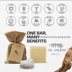 Dr. Ancient soap bar with packaging and branding elements on a white background